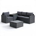 4-częściowy zestaw wypoczynkowy z technorattanu PE, czarny/ciemnoszary, sofa 124 × 65 × 66 cm, fotel 65 × 65 × 66 cm, stoliki 60 × 60 × 32 cm