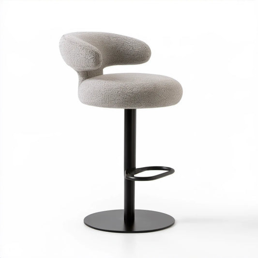 Beżowo-czarny hoker tapicerowany bouclé z oparciem 52 x 54 x 96 cm