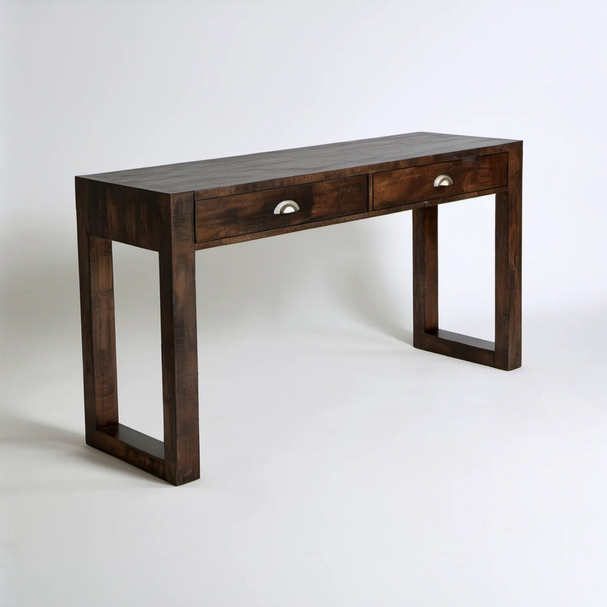 Brązowe biurko z litego drewna mango z 2 szufladami, 120 x 60 x 75 cm