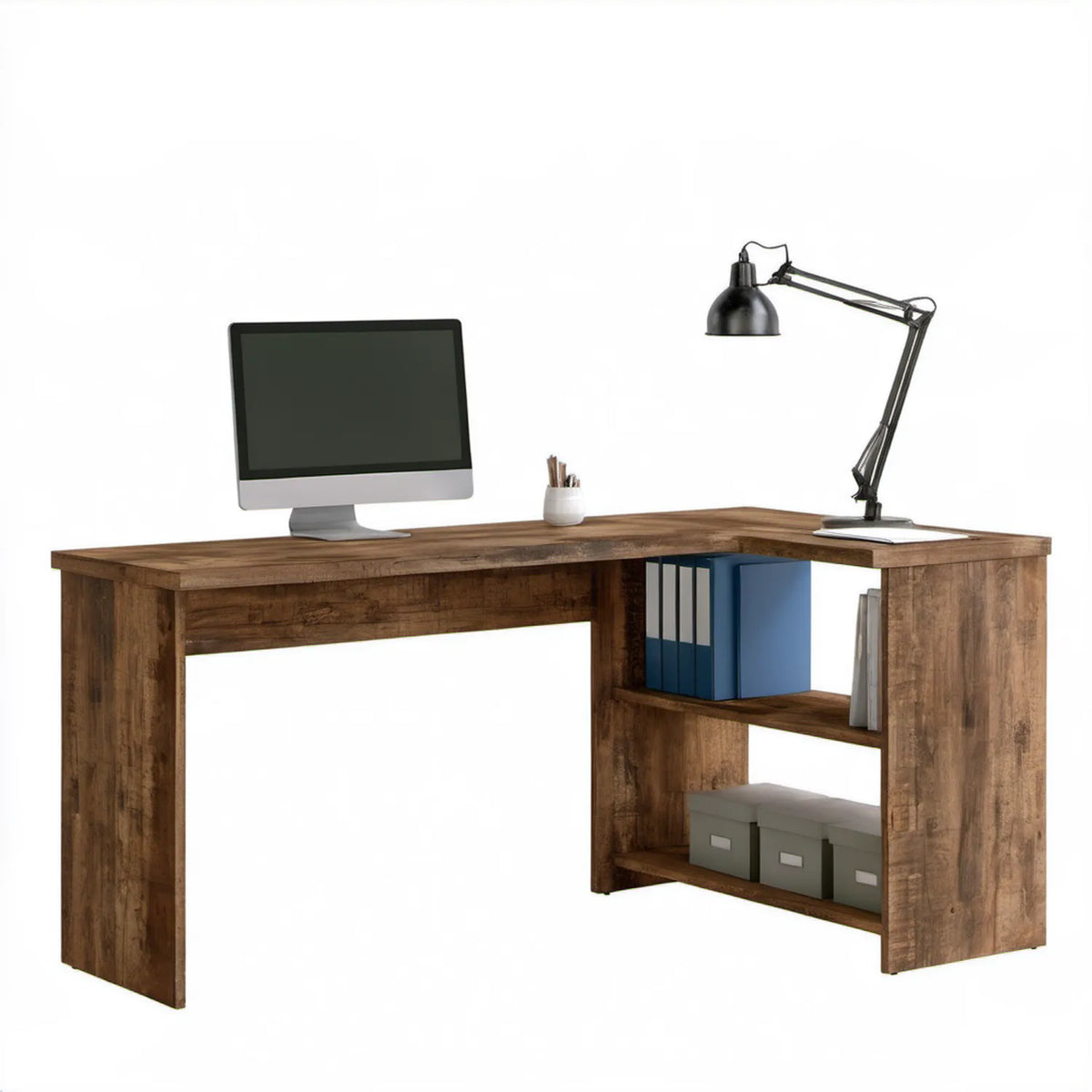Brązowe biurko z półkami 120 x 60 x 75 cm z laminowanej płyty wiórowej