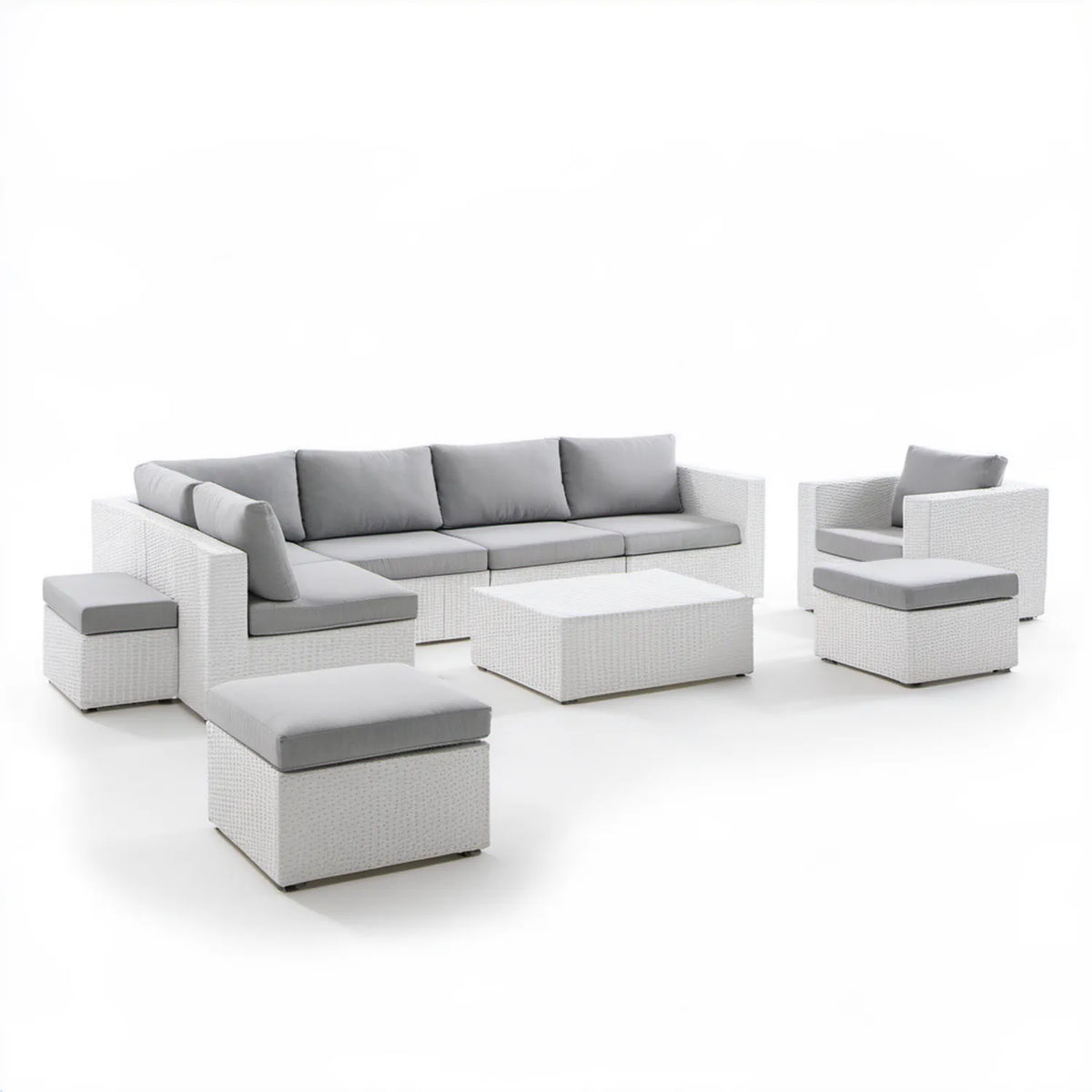 6-elementowy komplet wypoczynkowy z technorattanu PE, biało-szary, sofa 180 x 58 x 58 cm