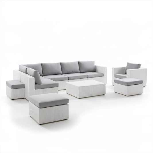 6-elementowy komplet wypoczynkowy z technorattanu PE, biało-szary, sofa 180 x 58 x 58 cm