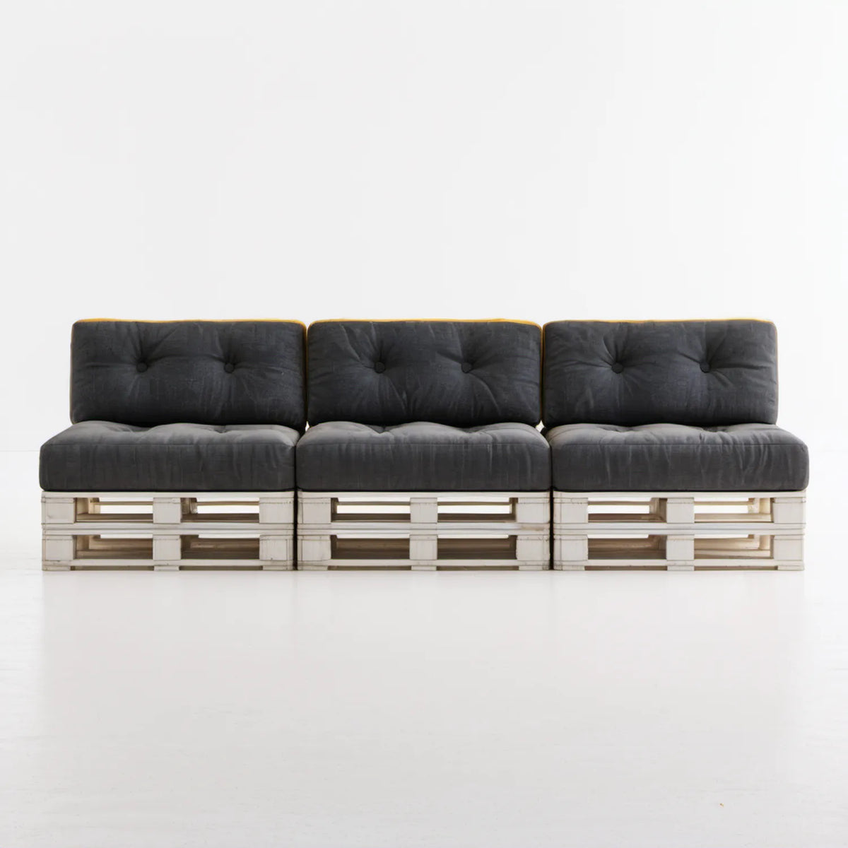 3-częściowa sofa ogrodowa z palet grafitowa, 360 x 80 x 65 cm, lite drewno sosnowe