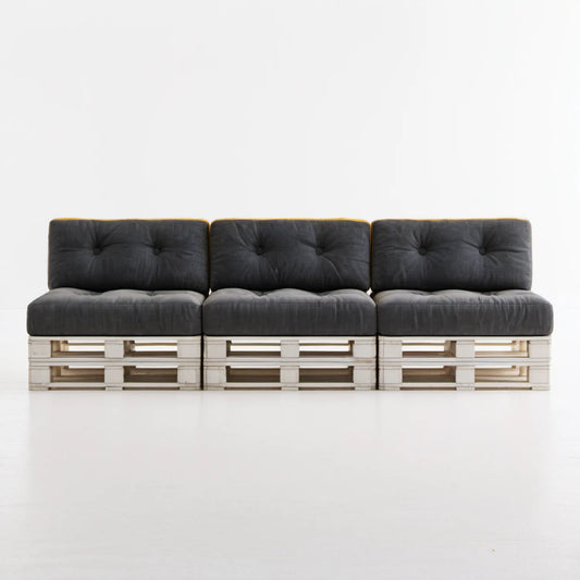 3-częściowa sofa ogrodowa z palet grafitowa, 360 x 80 x 65 cm, lite drewno sosnowe